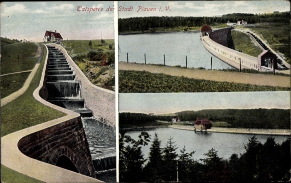 Postcard Plauen in Vogtland, view of the city's dam