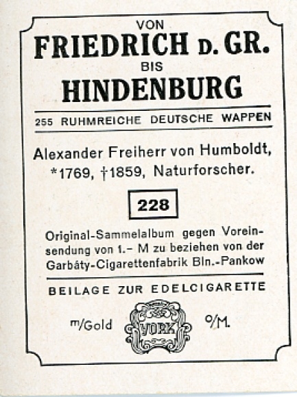Collection picture Glorious German Coats of Arms No. 228, Alexander von Humboldt, natural scientist