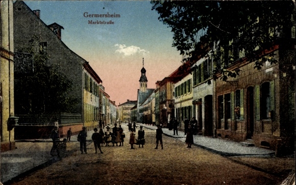 Postcard Germersheim am Rhein, Marktstraße, historical architecture, people on the street