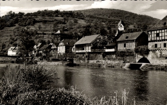 KP Dausenau an der Lahn, widok na miasto, domy o konstrukcji szachulcowej