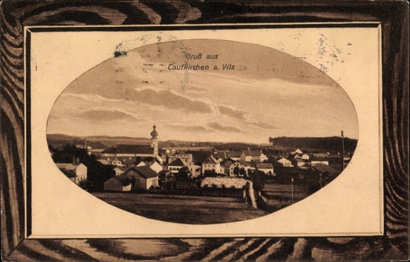 Passepartout Ak Taufkirchen an der Vils Oberbayern, Totalansicht der Ortschaft