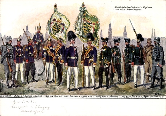 Kunstenaarskaart Henckel, Carl, 10e Saksische Infanterieregiment, reguliere troepen