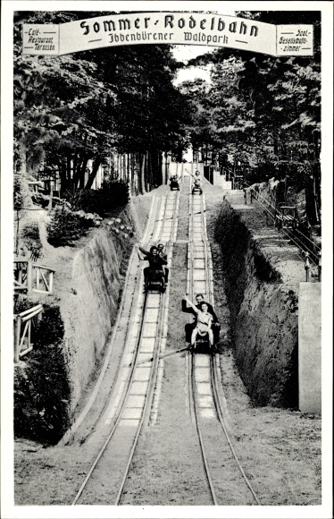 Postcard Ibbenbüren in Tecklenburger Land, summer toboggan run in the forest park, E. Derhake