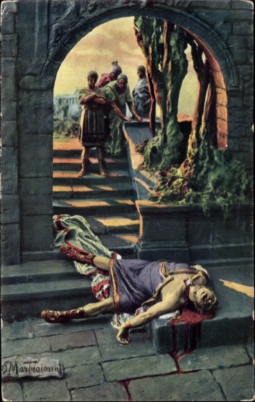 Artist Postcard Mastroianni, Domenico, scene from Quo Vadis, Nero's death