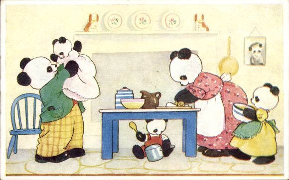 Artist Postcard Wickham, Peggy, Baking Day, Humanized Panda Family Bakes