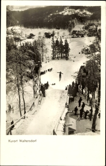 Postcard Waltersdorf (Amtsh. Zittau) Großschönau in Upper Lusatia, ski jump, skiing, snow
