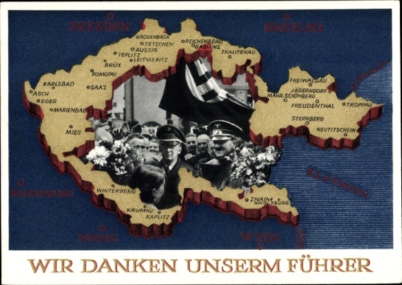 Postal stationery Postcard We thank our Führer, Sudetenland, Bohemia, Moravia, Hitler
