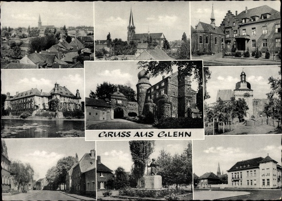 Ak Glehn Korschenbroich am Niederrhein, Wasserburg Haus, Denkmal, Kirche, Stadtansichten