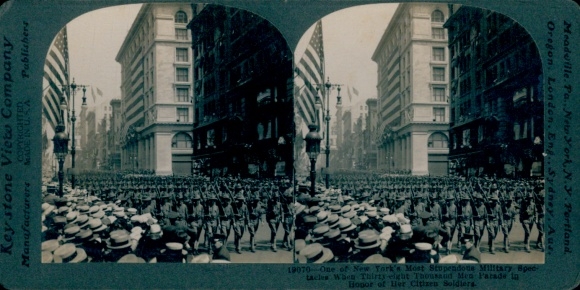 Stereo Photo New York USA, Parade in honor of the soldiers of the city, Rainbow Division