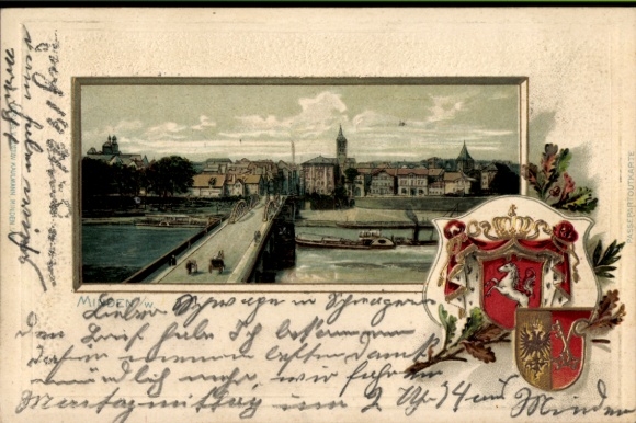 Präge Wappen Passepartout Ak Minden in Westfalen, Teilansicht, Brücke