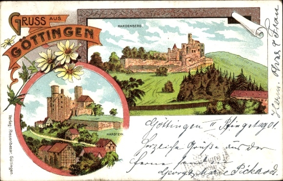 Chromo-Litho Greetings from Göttingen, Hardenberg Castle and Hanstein