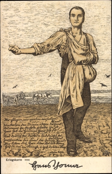 Artist Postcard Bauer at the sowing in the field