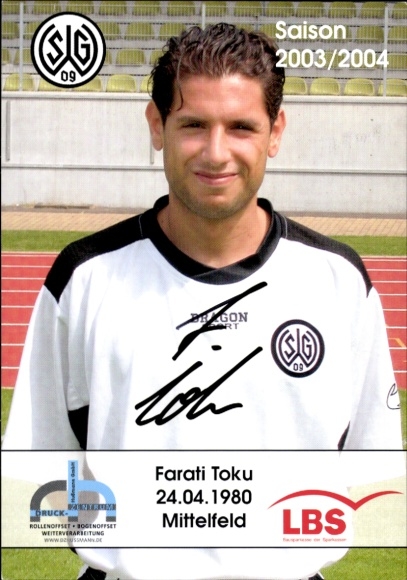 Autograph card footballer Farati Toku, SG Wattenscheid 09, autograph