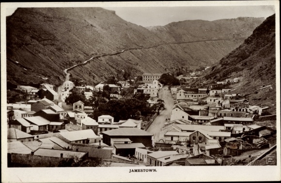 Postcard Jamestown St. Helena, total view of town and valley
