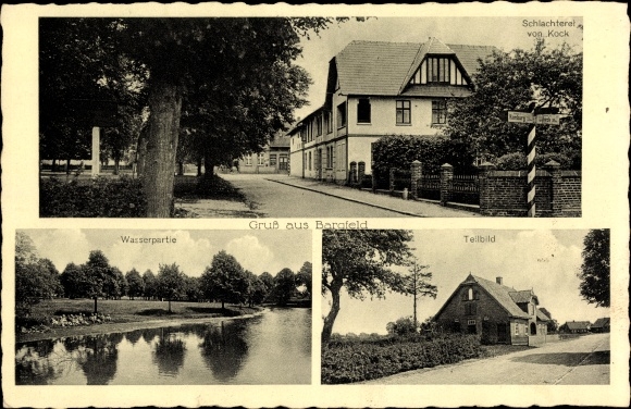 PC Bargfeld Aukrug in Schleswig Holstein, slaughterhouse, partial view of the village