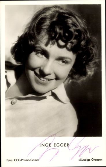Postcard actress Inge Egger, Sinful Border, portrait, autograph