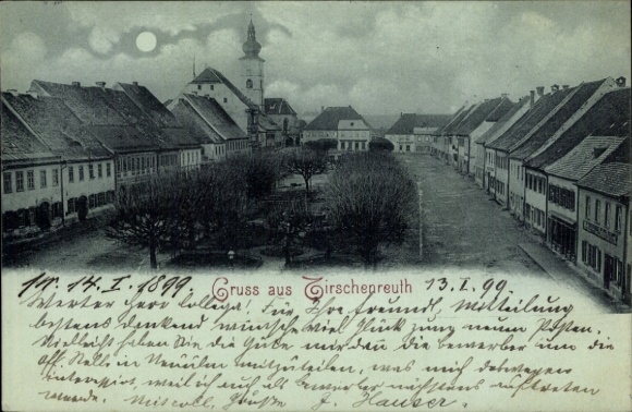 KP w świetle księżyca Tirschenreuth w Górnym Palatynacie w Bawarii, widok na miasto