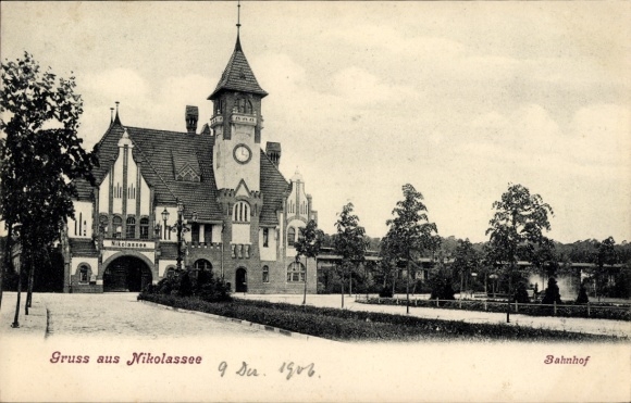 Postcard Berlin Steglitz Zehlendorf Nikolassee, Bahnhof