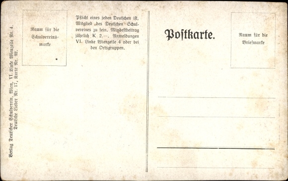 Studentika Song Postcard Filia hospitalis, O blissful youth with joy, German School Association 92