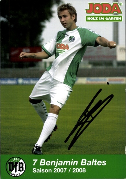 Autograph card footballer Benjamin Baltes, VFB Lübeck, autograph
