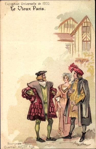 Artysta lito Robida, A., Vieux Paris, Exposition Universelle 1900, Bourgeois du Quartier Moyen Age