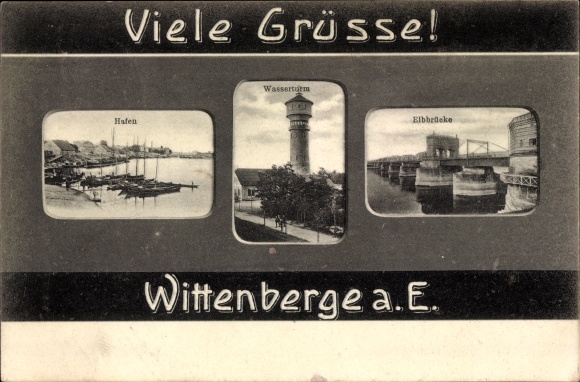 PC Wittenberge on the Elbe Prignitz, water tower, Elbe bridge, port