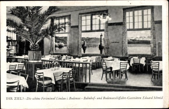 Ak Lindau am Bodensee, Bahnhof und Bodenseeschiffahrt Gaststätte