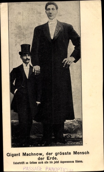 Postcard Giant Machnow, the tallest man on earth, Feodor Machnow