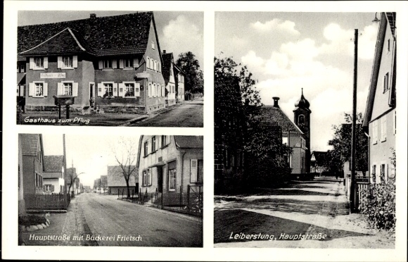 Postcard Leiberstung Sinzheim, Gasthaus zum Pflug, Main Street, Frietsch Bakery