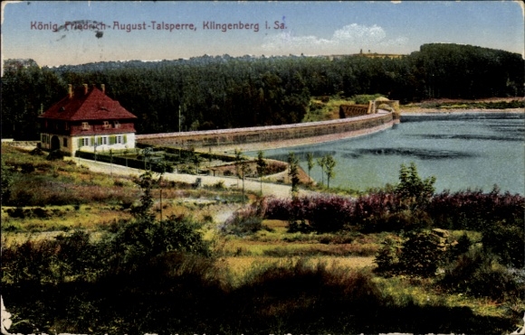 Postcard Klingenberg in the Ore Mountains Saxony, King Friedrich August Dam