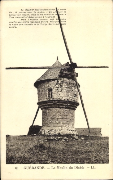 Ak Guérande Loire Atlantique, Moulin du Diable, s Gebäude, Windmühle, Landschaft