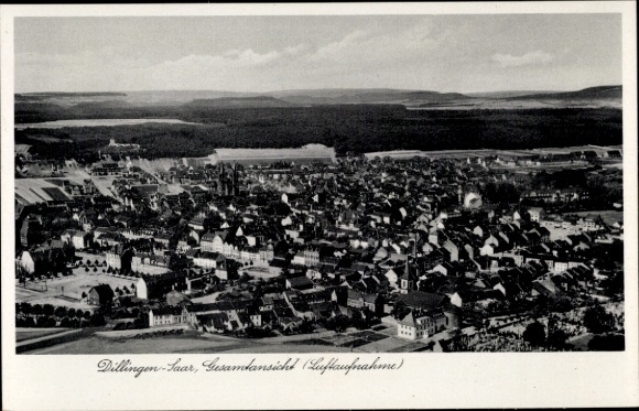 Postcard Dillingen in Saarland, aerial photograph