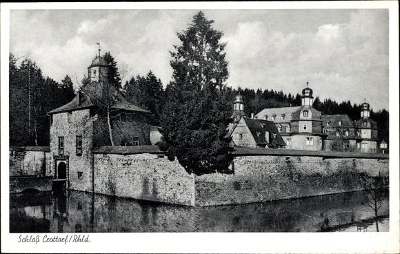 Postcard Krottorf Friesenhagen Rhineland, View to Castle Crottorf, wall, river