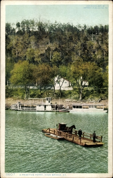 Ak High Bridge Kentucky USA, een primitieve veerboot