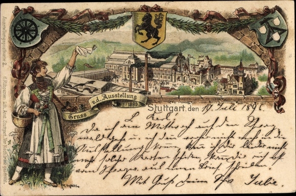 Postwaardestukken litho Stuttgart in Baden Württemberg, tentoonstelling 1896, PP 11 C 3 / 01