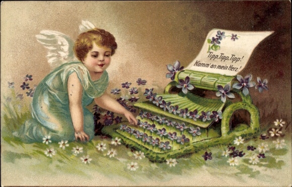 Embossed Chromo-Litho Angel with Typewriter, Violet