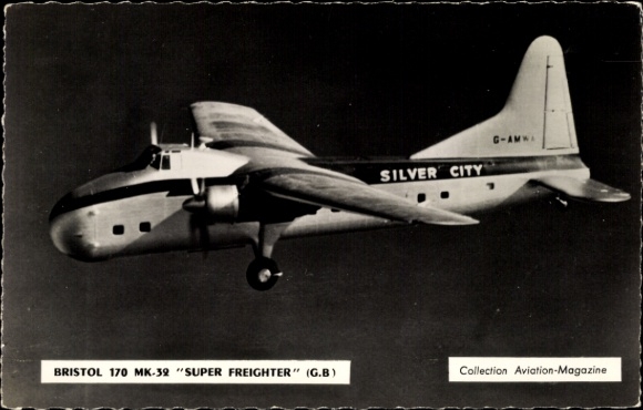 Postcard Bristol Type 170 Freighter MK-32, Silver City, military aircraft