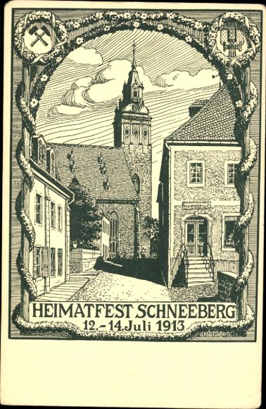 Artist PC Schneeberg Neustädtel Saxony, local festival July 1913, church