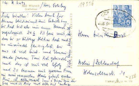 Postcard Bad Wilsnack in the Prignitz, Goethe House, garden with trees, round flowerbeds