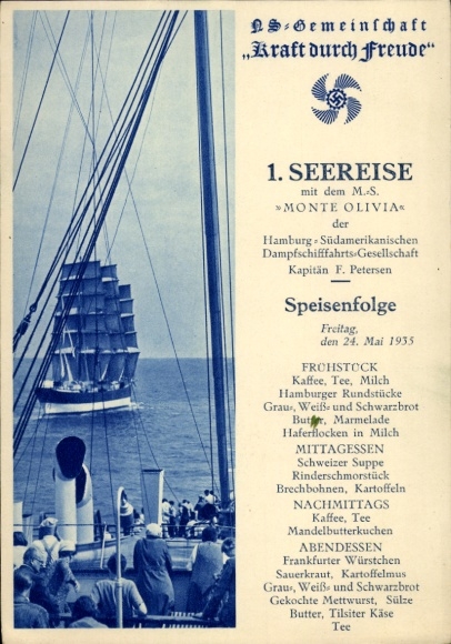 Postcard NS Community Strength through Joy, KdF, 10th Sea Voyage 1935, MS Monte Sarmiento, HSDG, Sailing Ship