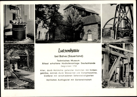 Ak Wocklum Balve in het Sauerland, Technisch Museum Luisenhütte, zuigerblazer, hoogoventappen