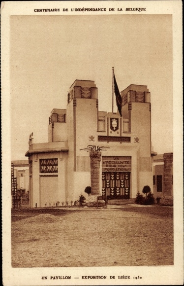 Postcard Liege, World Exhibition 1930, view of the pavilion
