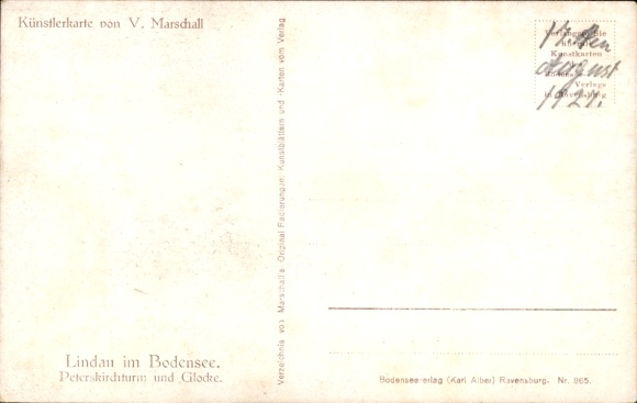 Kunstenaarsbriefkaart Marschall, Lindau-Bodenmeer, Peterskirche-toren