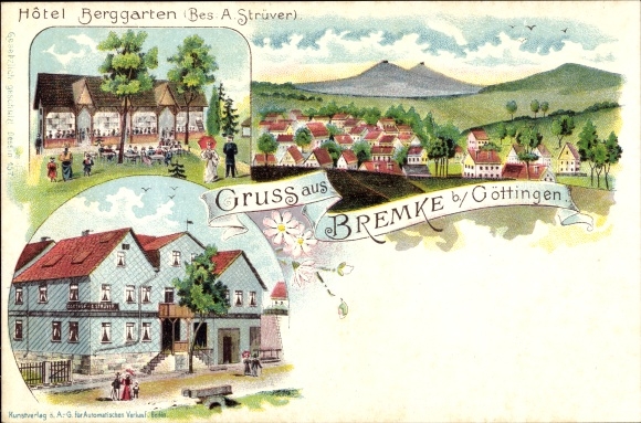 Chromo-Litho Bremke same district Goettingen, Hotel Berggarten, total view