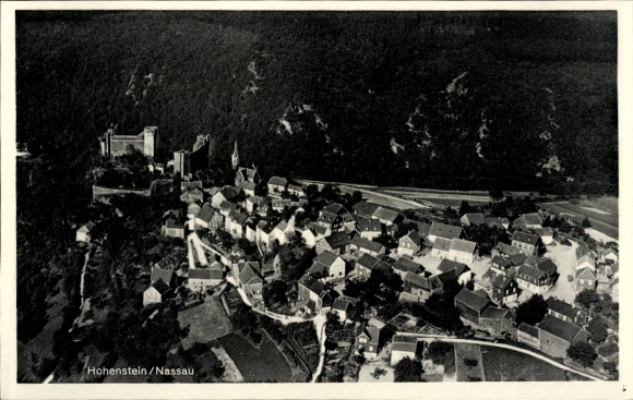 Postcard Hohenstein in Nassau Untertaunus, aerial photograph, castle