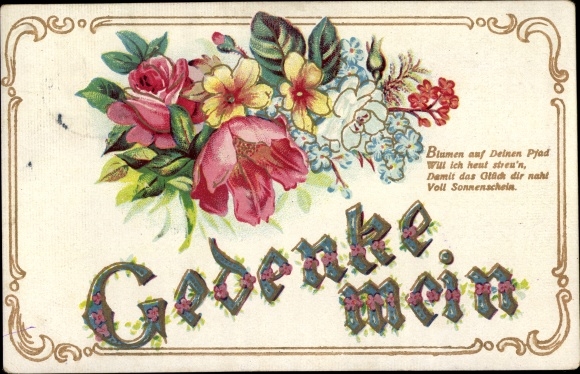 Emboss Postcard Remember Me, Flowers on Your Path