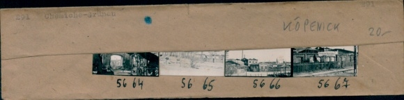 Kontaktabzug Fotos Berlin Köpenick, Chemische Fabrik Grünau, 4 Fotos ca. 4x2 cm