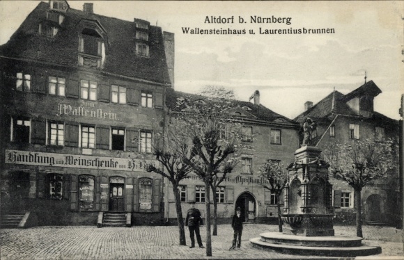 Ansichtkaart Altdorf bij Neurenberg in Midden-Franken Beieren, Wallensteinhaus, Laurentiusbrunnen, winkel