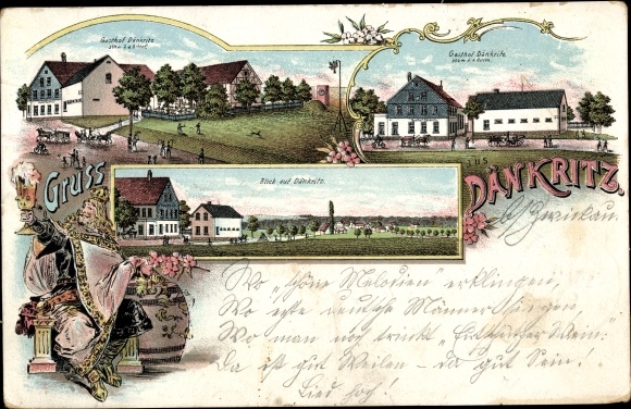 Chromo-Litho Dänkritz Neukirchen an der Pleiße, inn, general view