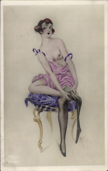 Artist Postcard woman in erotic clothing, bare-breasted, erotic